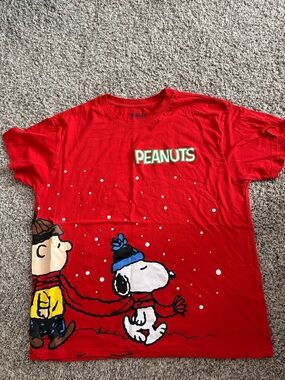 Peanuts Red Short Sleeve Tee with Snoopy & Charlie Brown Graphic